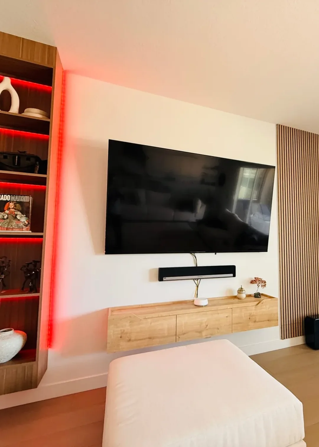 Slats, light and a floating credenza